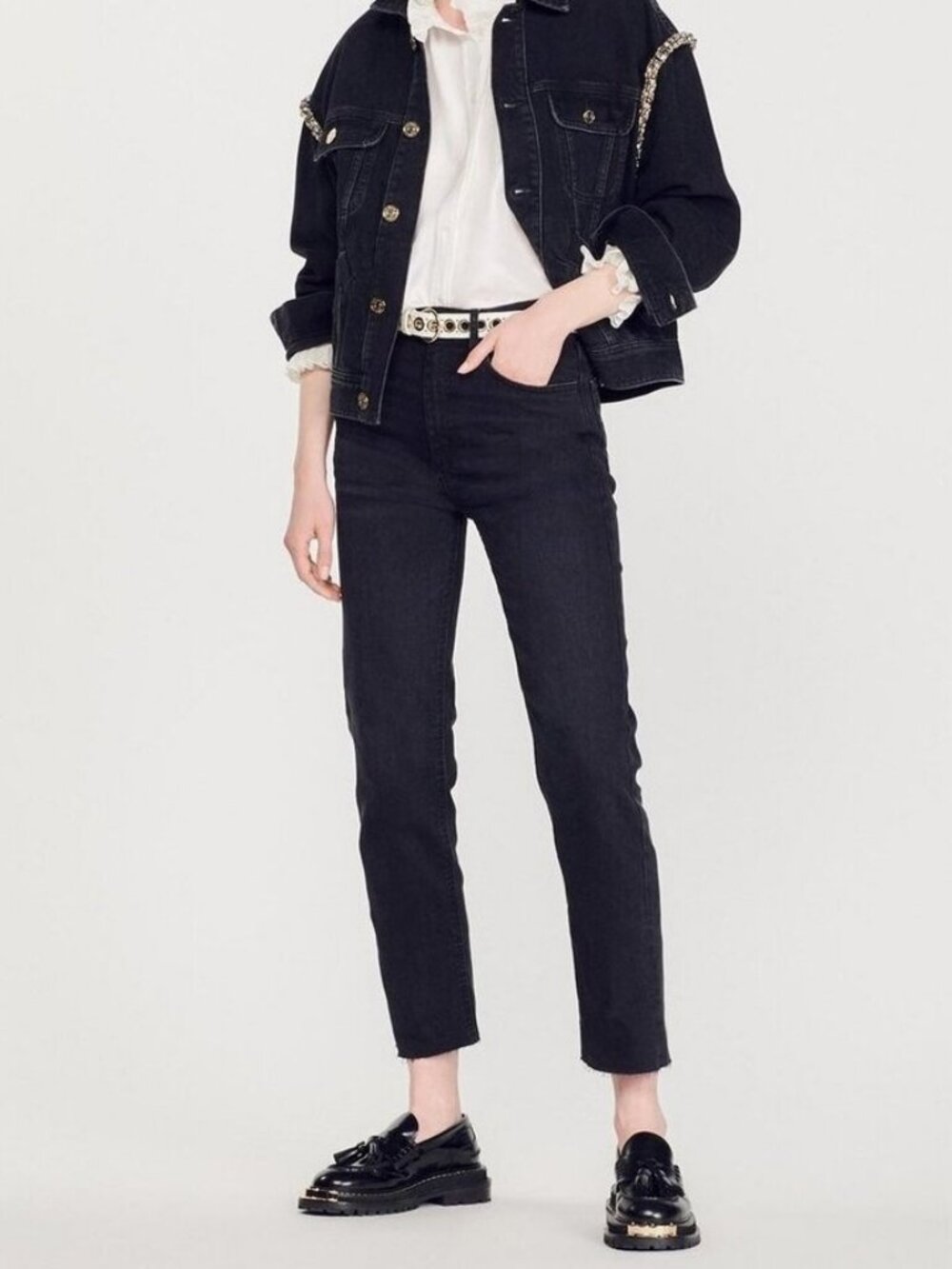 Sandro Straight Frayed Hem Jean